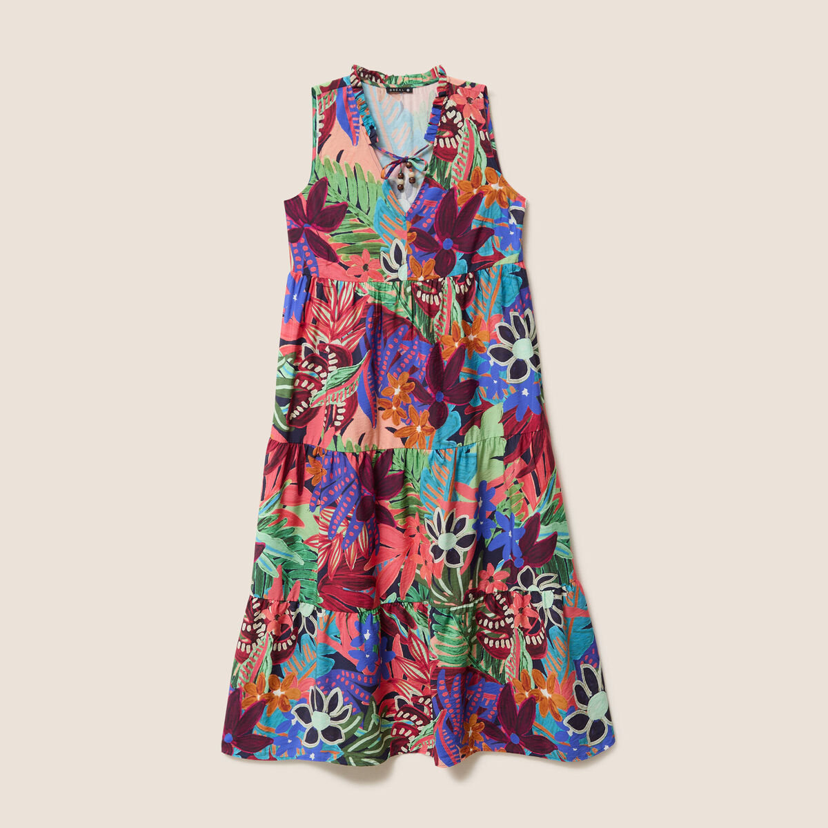 Robe longue &eacute;vas&eacute;e sans manches multicolore femme