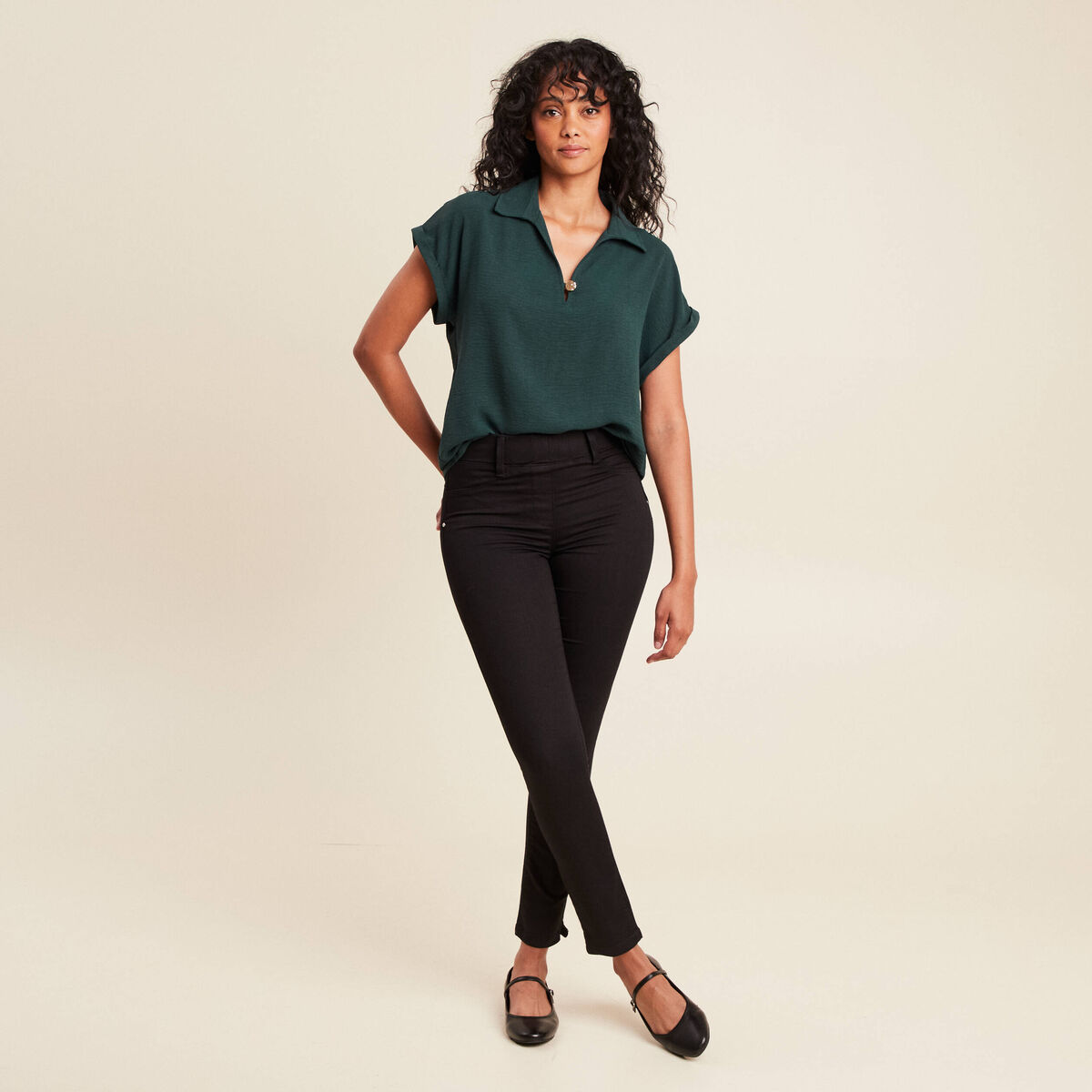 Blouse manches courtes vert foncé femme