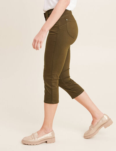 Pantacourt droit taille standard vert kaki femme
