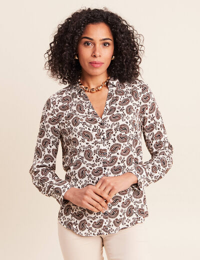 Chemise cintr&eacute;e manches longues fluide blanc femme