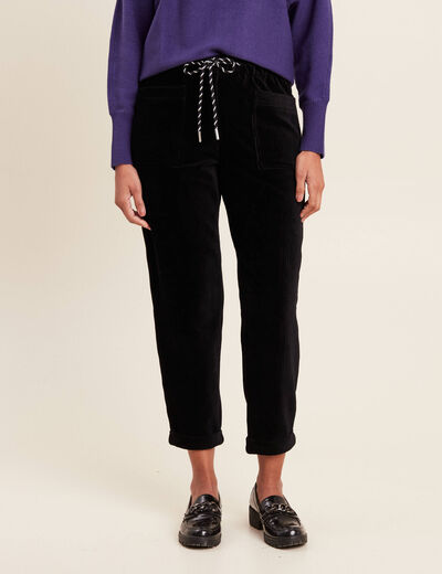 Pantalon paperbag velours noir femme