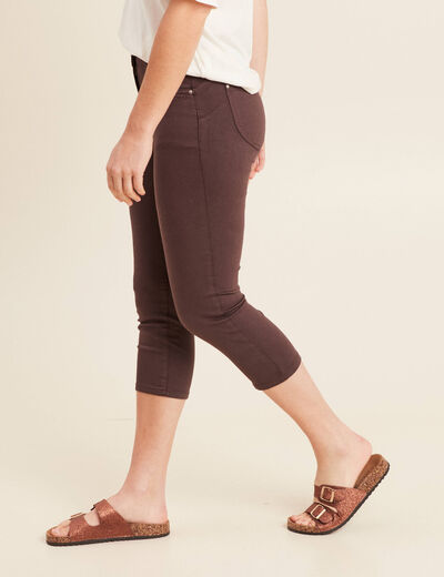 Pantacourt droit taille standard marron femme