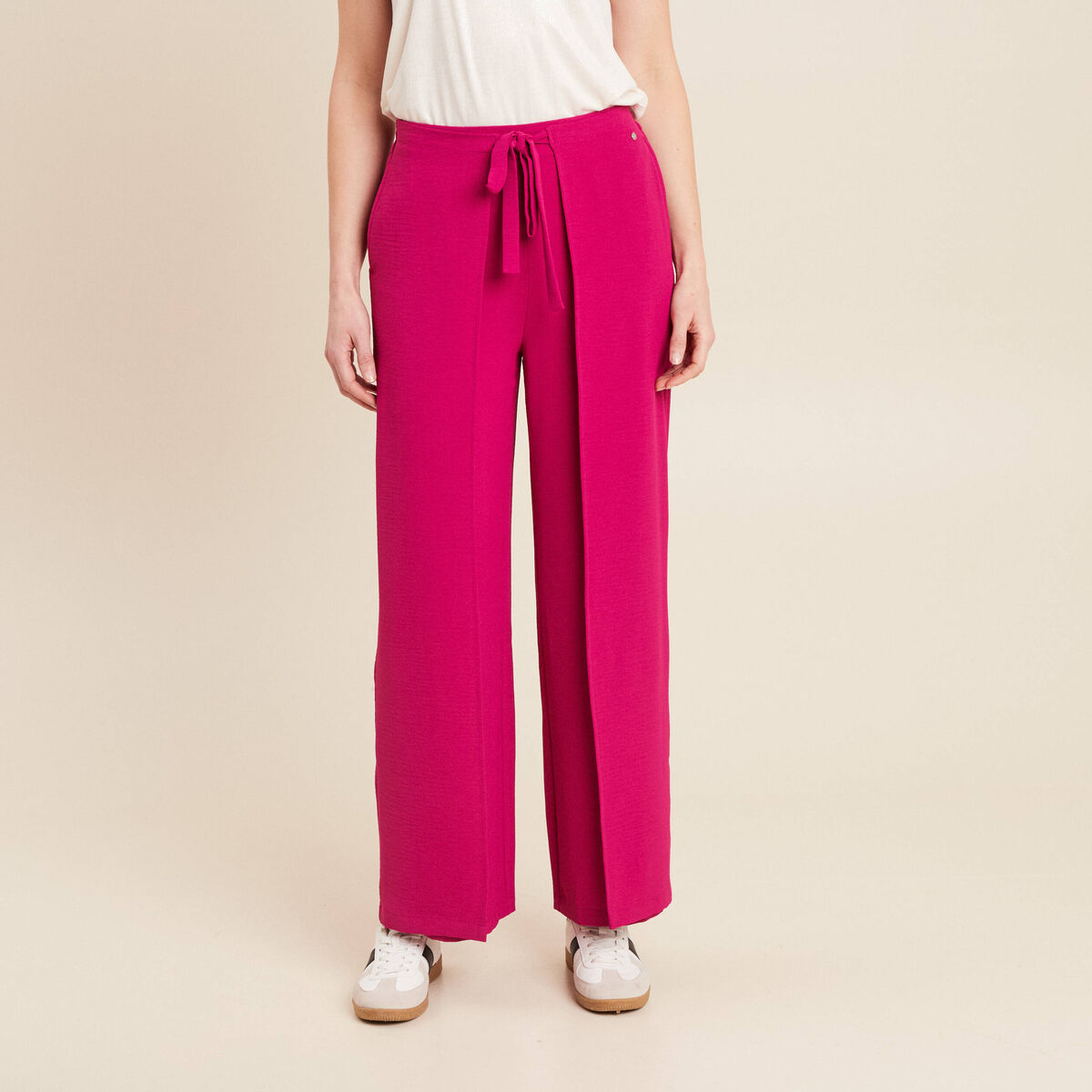 Pantalon coupe large portefeuille rose fushia femme