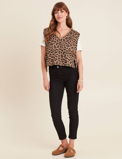 Pull 2 en 1 manches courtes marron femme