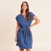 Robe droite courte manches tr&egrave;s courtes denim double stone femme