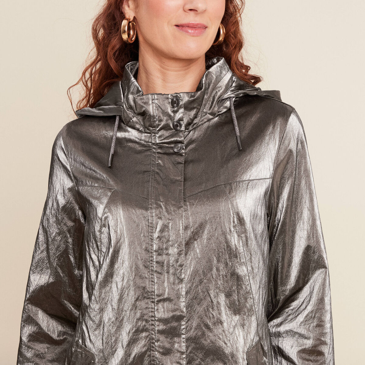 Parka ?� capuche m?�tallis?�e vert kaki femme | Vibs