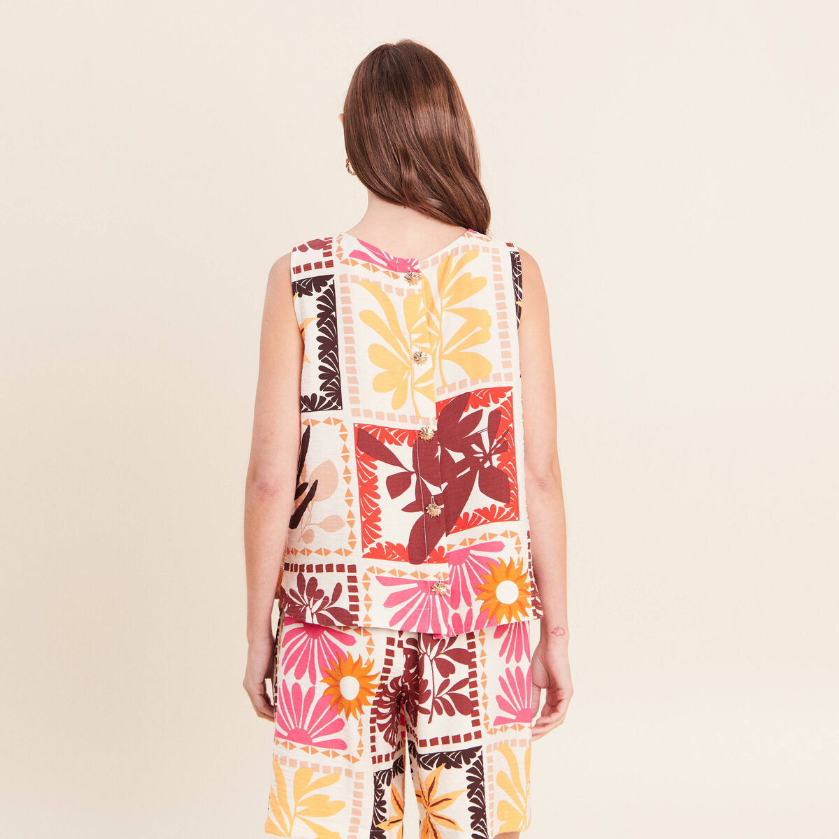 Blouse droite courte sans manches multicolore femme