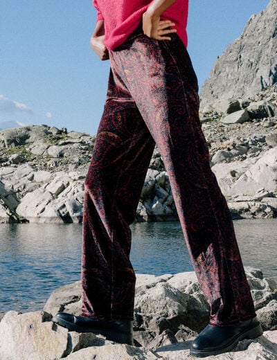 Pantalon large taille haute marron femme