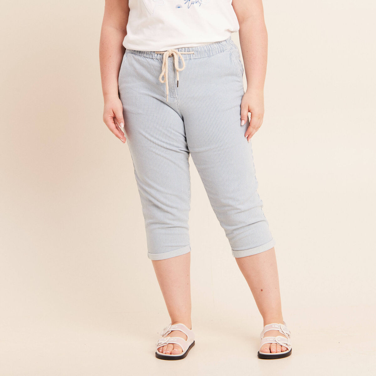 Pantacourt coupe mom bleu femme