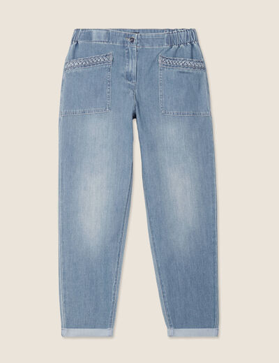 Jean paperbag détails tressés denim double stone femme