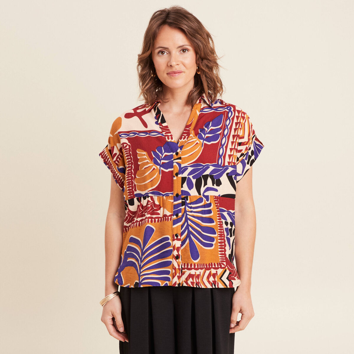 Chemise ample manches courtes multicolore femme