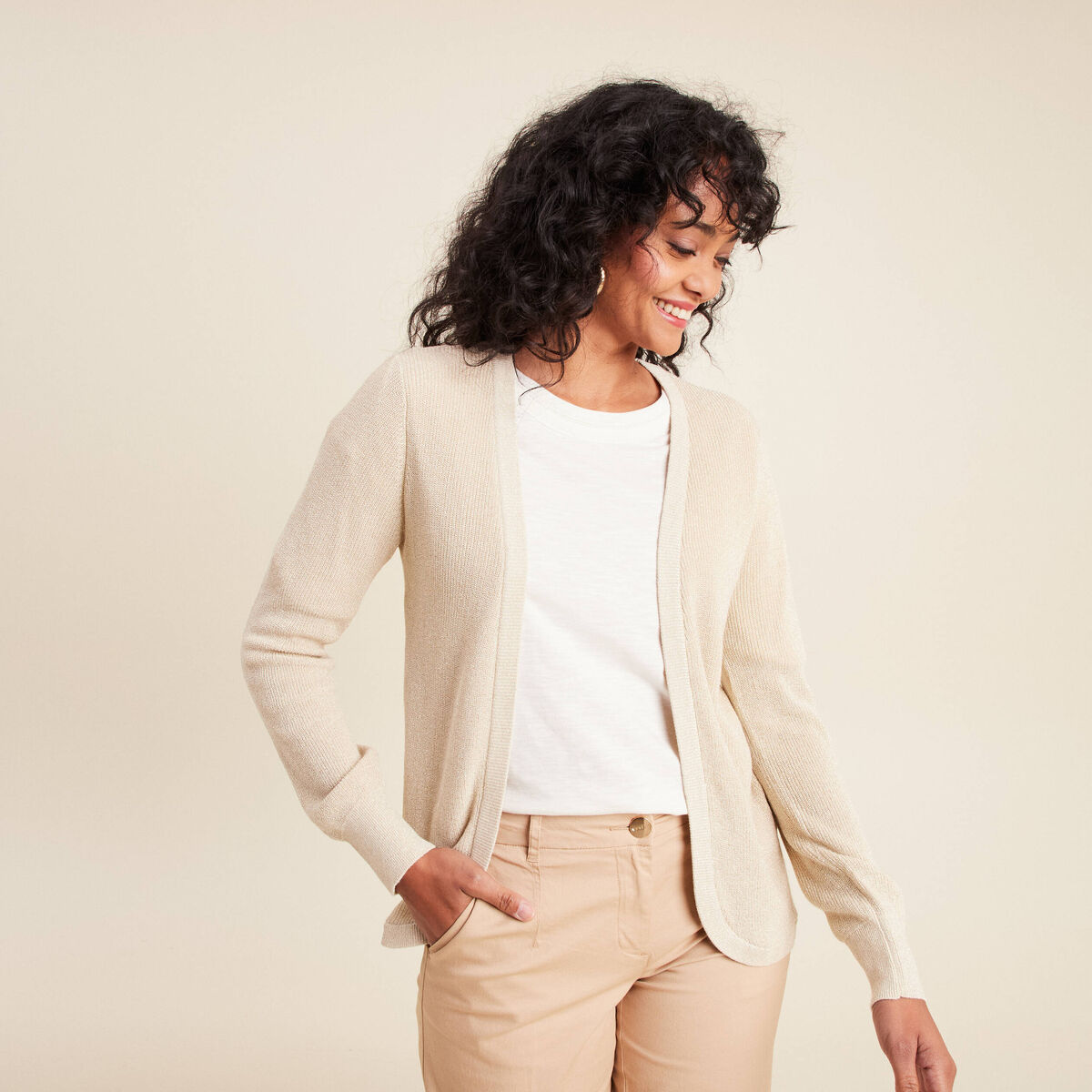 Gilet manches longues couleur or femme