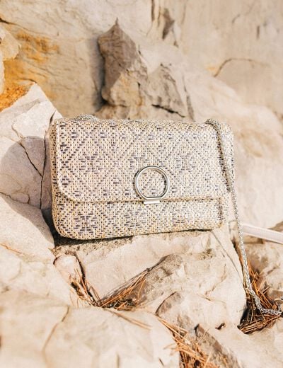 Sac tressé raphia couleur argent femme