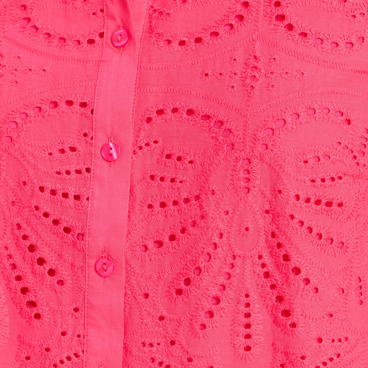 Chemise manches courtes brod&eacute;e rose fushia femme