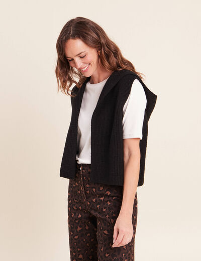 Veste sans manches &agrave; capuche noir femme