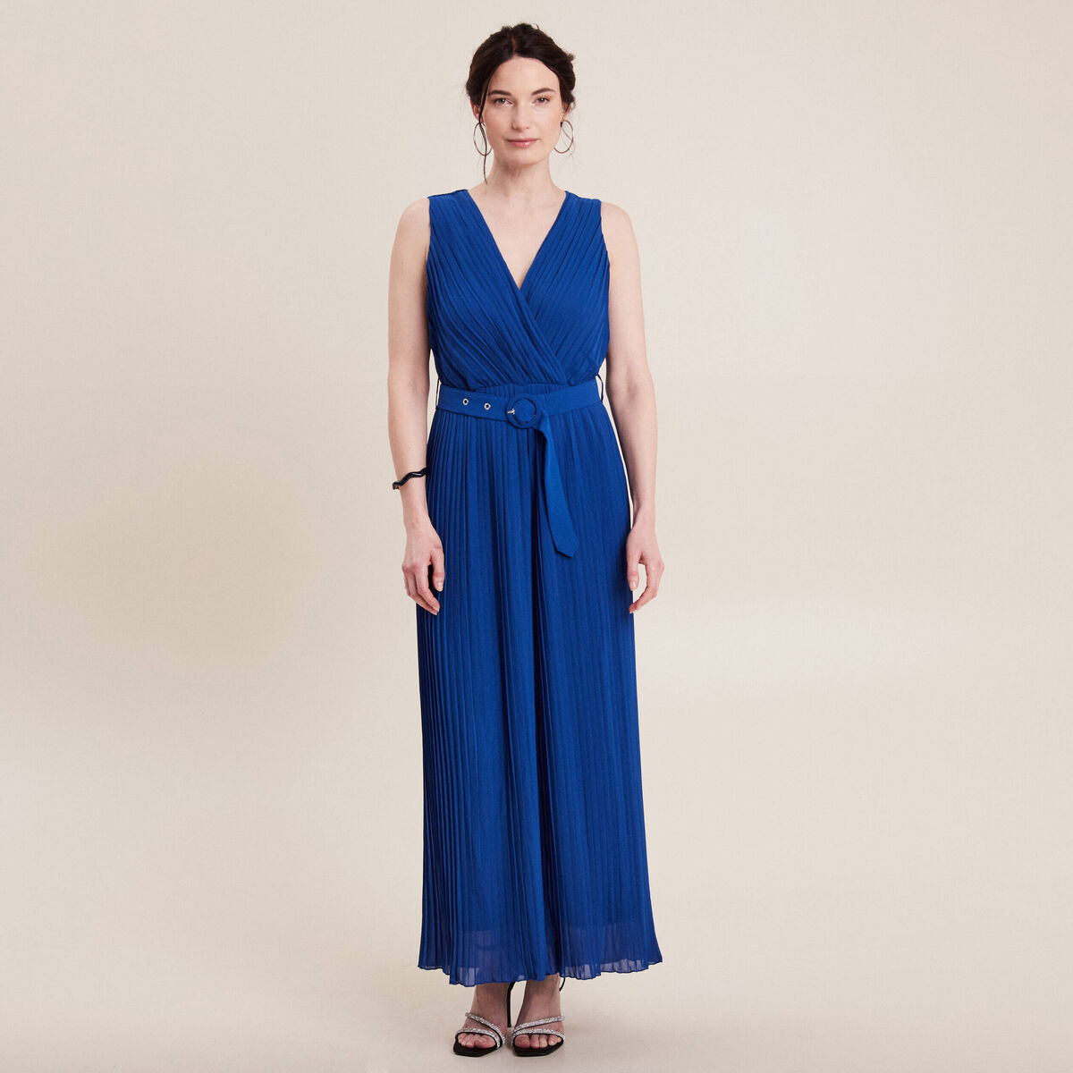 Combinaison pantalon pliss&eacute;e bleu electrique femme