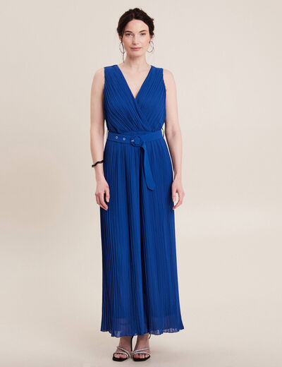 Combinaison pantalon plissée bleu electrique femme