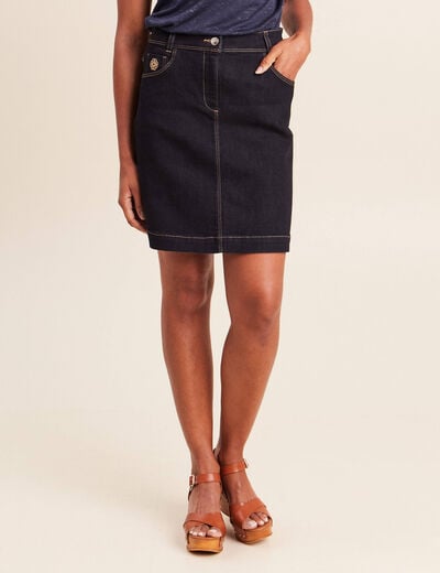 Jupe courte trap&egrave;ze en jean denim brut femme