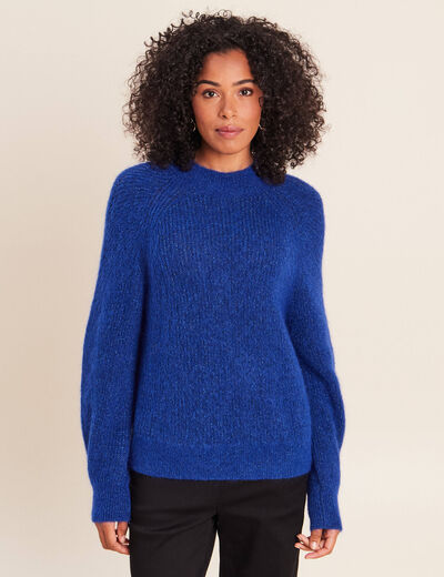 Pull droit col montant manches longues bleu electrique femme