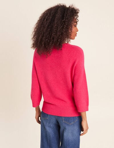 Pull droit col rond manches 3/4 rose femme
