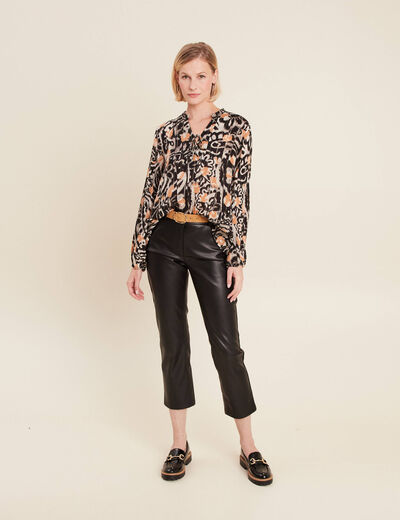 Pantalon droit simili cuir noir femme