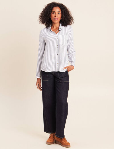 Chemise droite fluide manches longues bleu femme