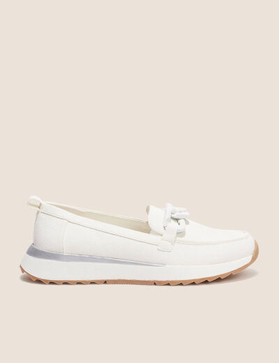 Mocassins détail chaîne blanc femme