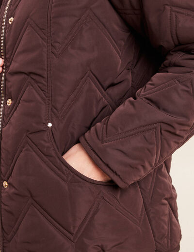 Doudoune courte doubl&eacute;e col amovible marron fonc&eacute; femme