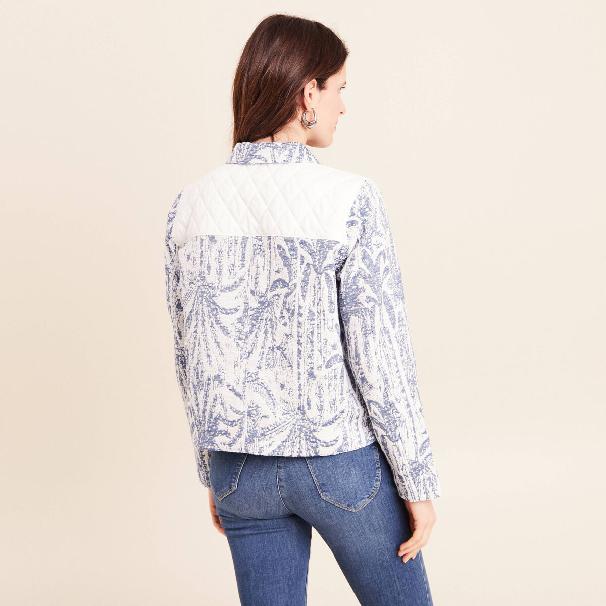 Veste bi-mati&egrave;re jacquard bleu femme