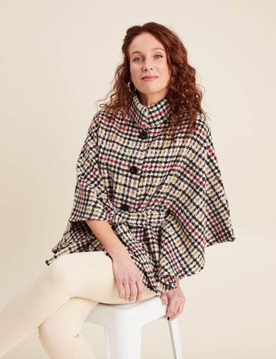 Poncho ceinturé boutonné multicolore femme