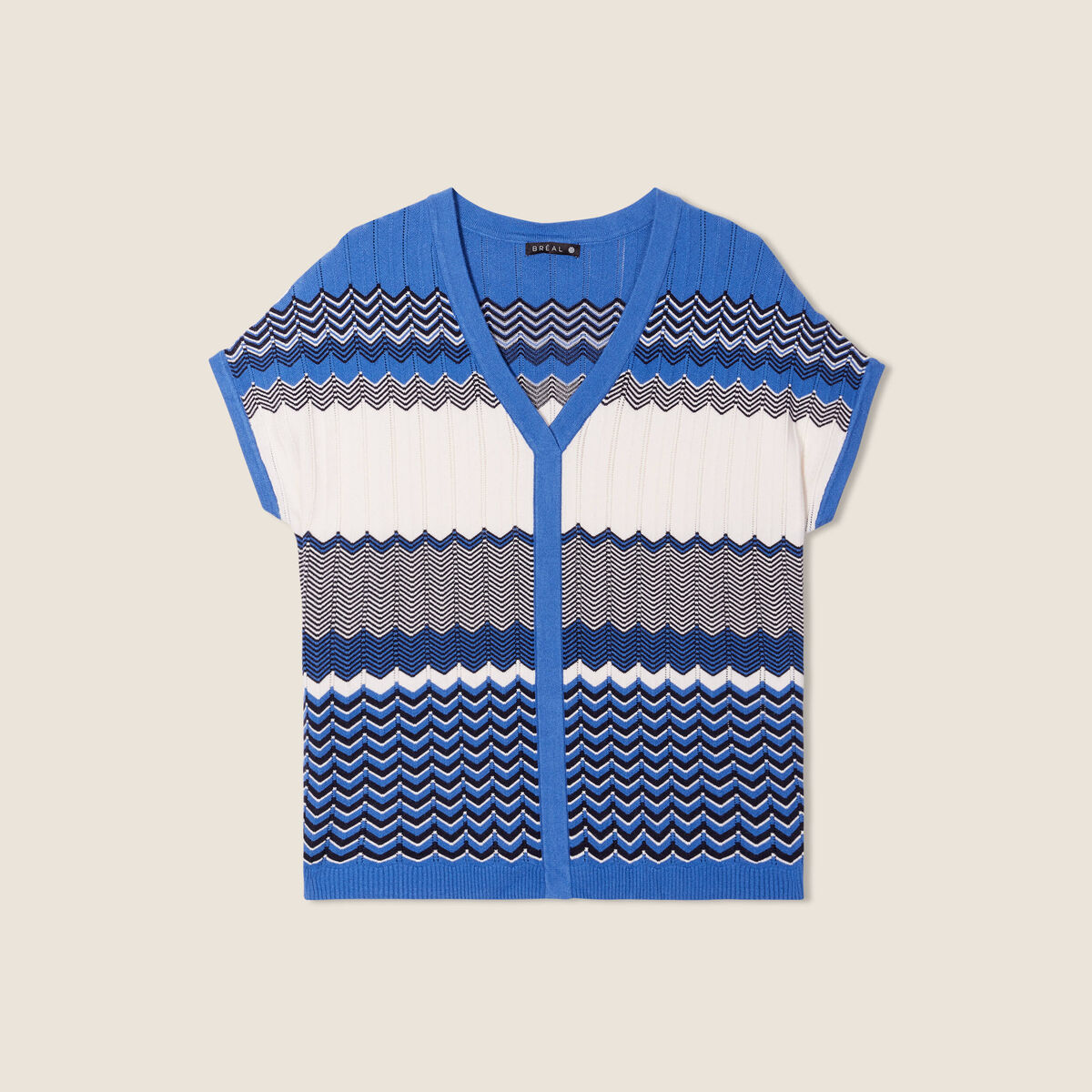 Pull &agrave; manches courtes bleu femme