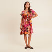 Robe courte évasée col tunisien rose femme