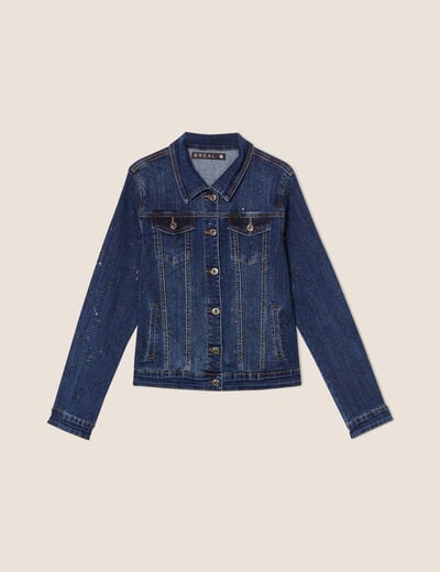 Veste en jeans strass denim stone femme