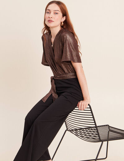 Combinaison pantalon droite marron cognac femme