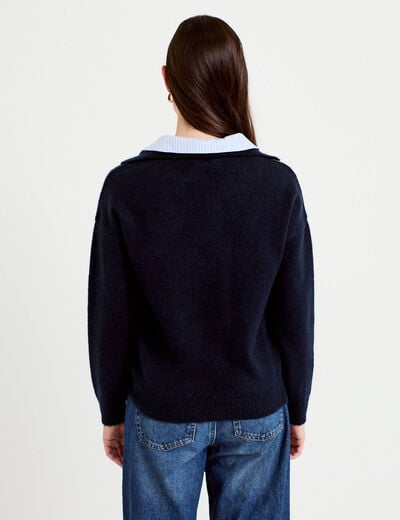 Pull effet 2-en-1 bleu marine femme