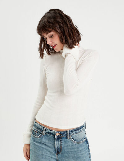 T-shirt poignets fourrure ecru femme