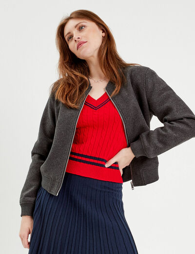 Veste teddy zippée gris foncé femme