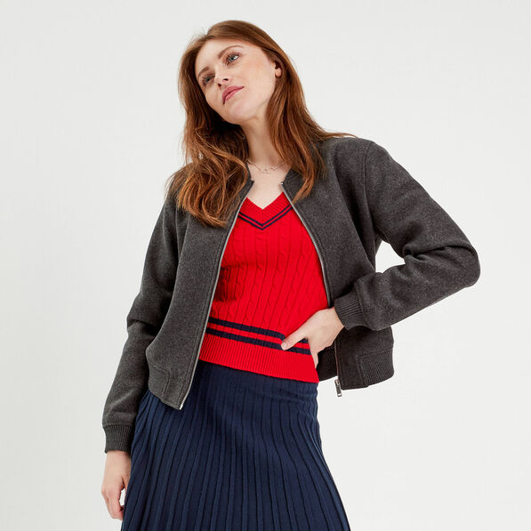 veste teddy zippee gris fonce femme Veste teddy zippée gris foncé femme