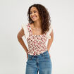 Débardeur smocké brodé blanc femme