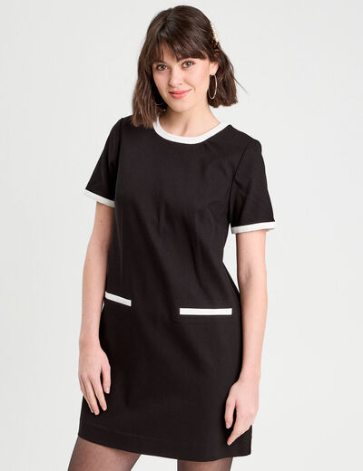 Robe droite manches courtes noir femme