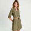 Robe chemise trapèze ceinturée vert kaki femme