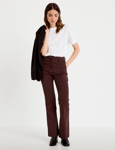 Pantalon bootcut &agrave; pont marron fonc&eacute; femme