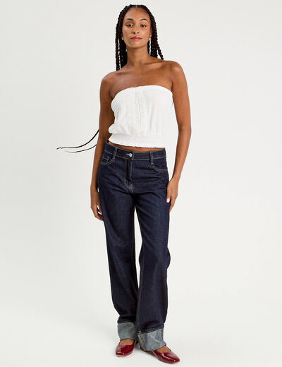 Bustier cropped smocké ecru femme