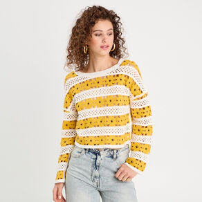 pull ajoure effet crochet jaune citron femme Pull ajouré effet crochet jaune citron femme