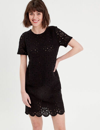 Robe droite crochet noir femme