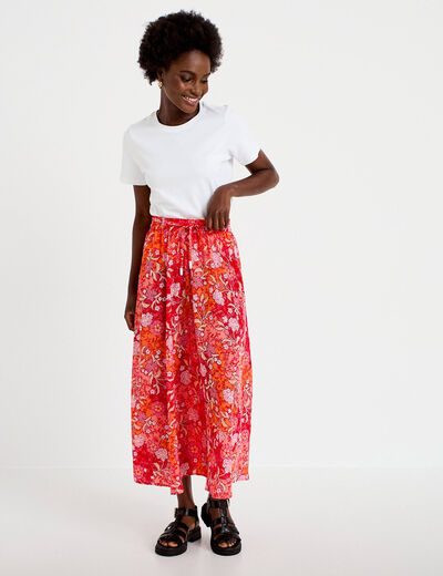 Jupe longue &eacute;vas&eacute;e satin&eacute;e rouge femme