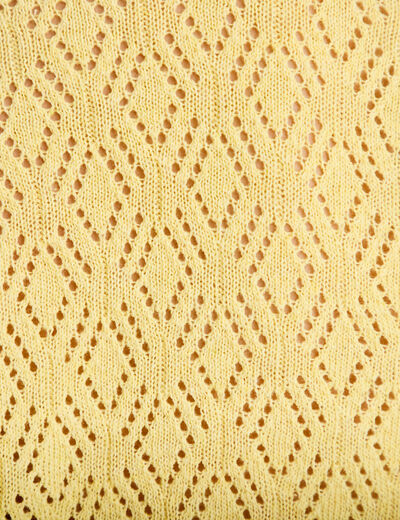 Pull ajour&eacute; col v manches courtes jaune pastel femme