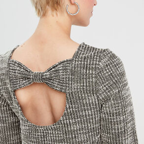 Robe droite manches 3/4 tweed noir femme