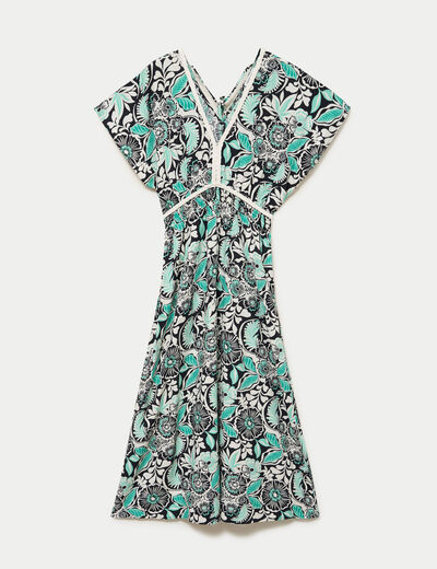 Robe &eacute;vas&eacute;e 3/4 col v manches courtes noir femme