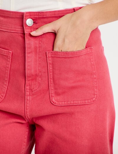 Jean bootcut cropped taille haute rose framboise femme